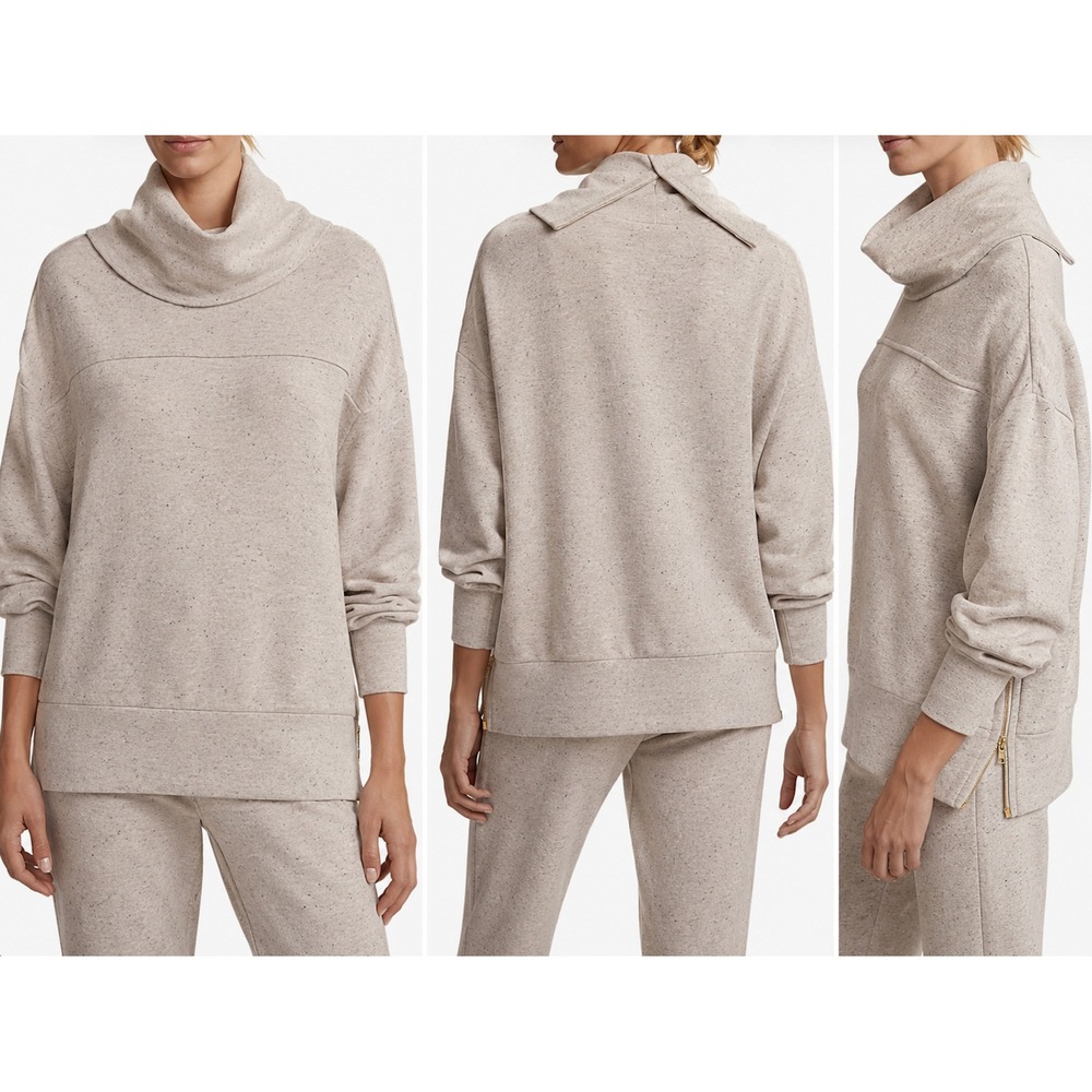 Varley Priya DoubleSoft Cowl Neck Side Zip Cozy Lounge Taupe Medium - Picture 1 of 8